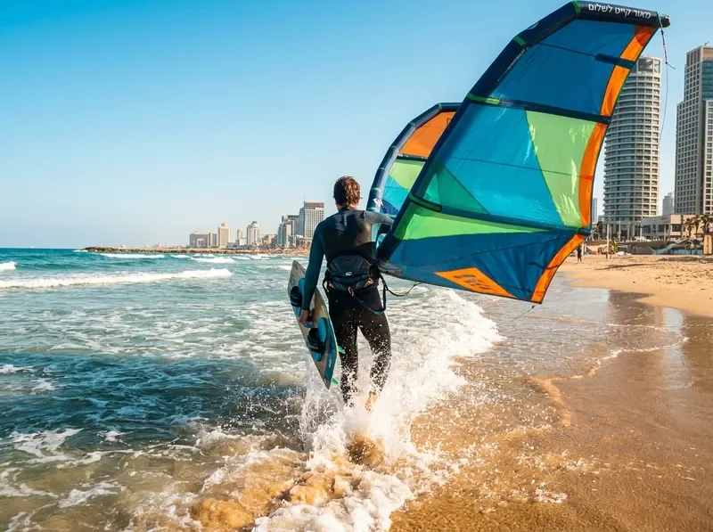 גולש קייט סרפינג נכנס למים בתל אביב